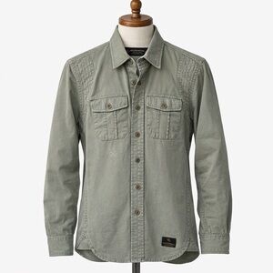 Neighbourhood Vintage Olive Green Button-Up Work Military Shirt Small